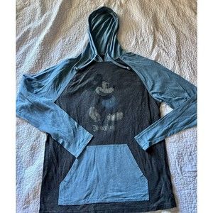Disneyland Resort Mickey Mouse Raglan Hooded Long Sleeve T  Tee Shirt Gray Blue